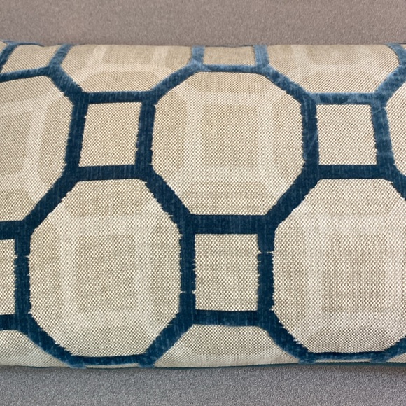 Teal geometric lumbar decorator pillow. - Picture 4 of 6